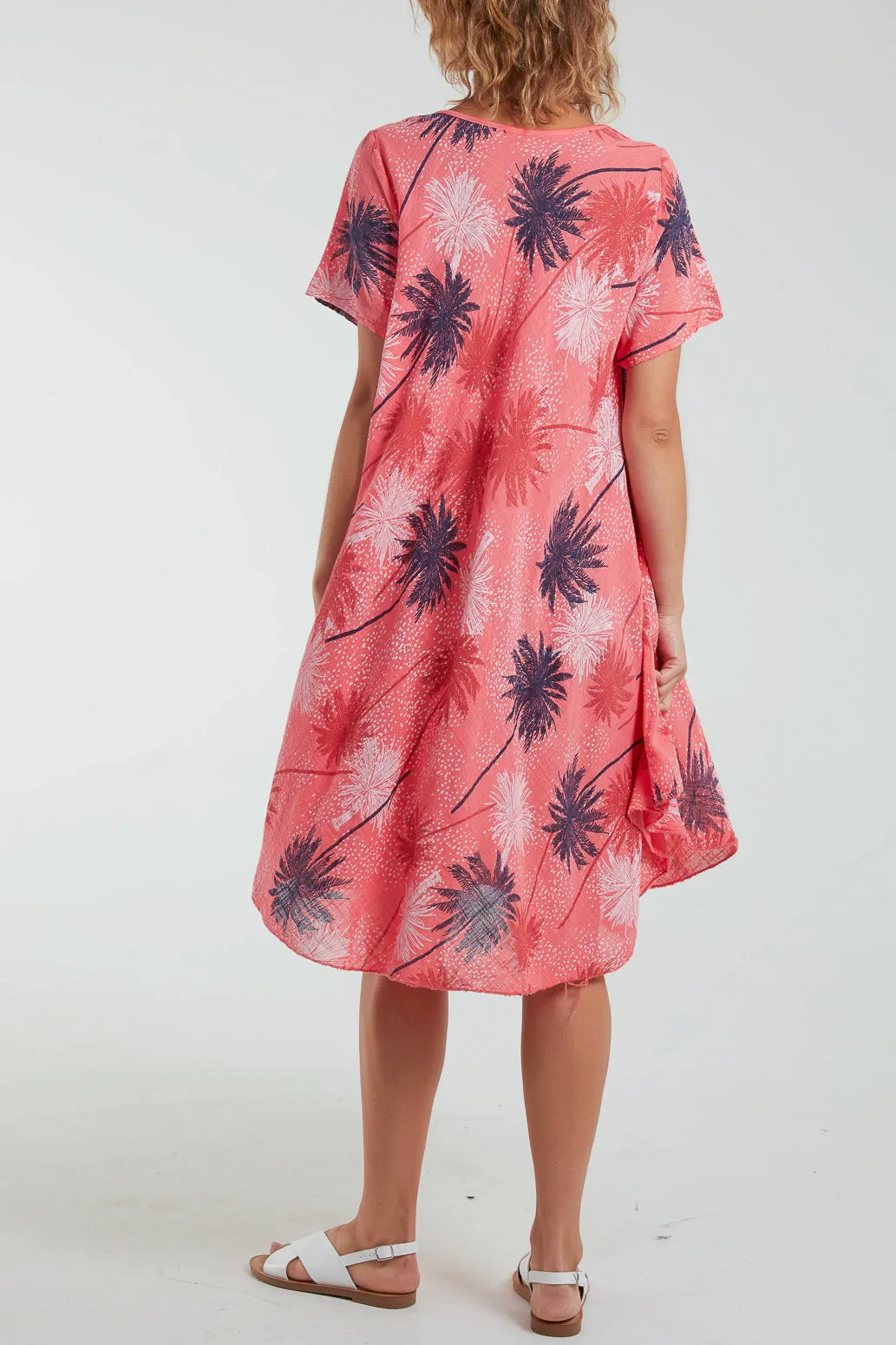 Palm Tree Short Sleeve Midi Dress