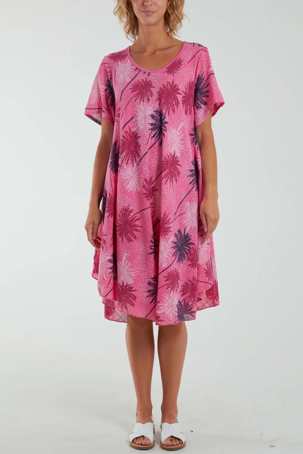 Palm Tree Short Sleeve Midi Dress