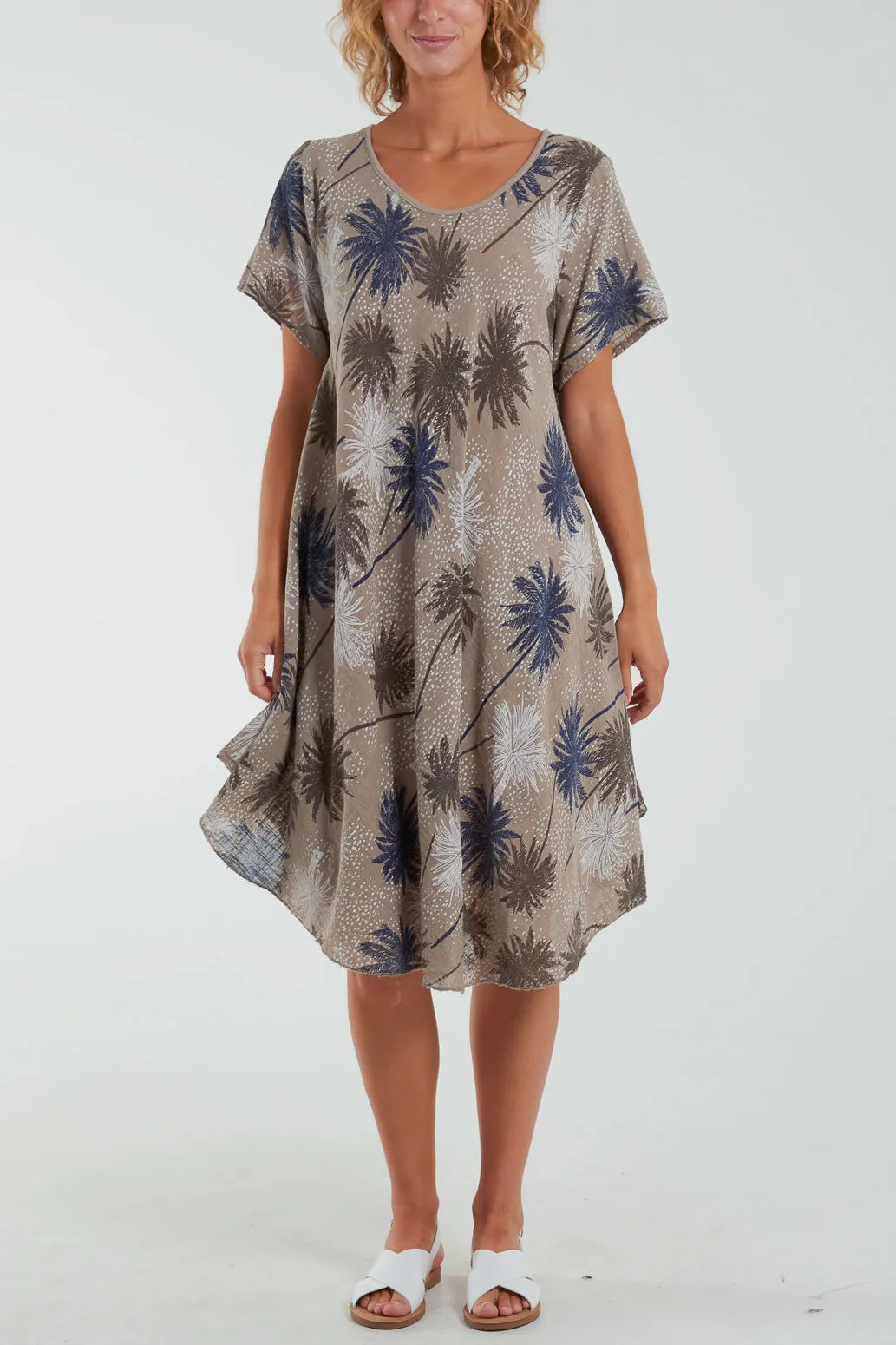 Palm Tree Short Sleeve Midi Dress