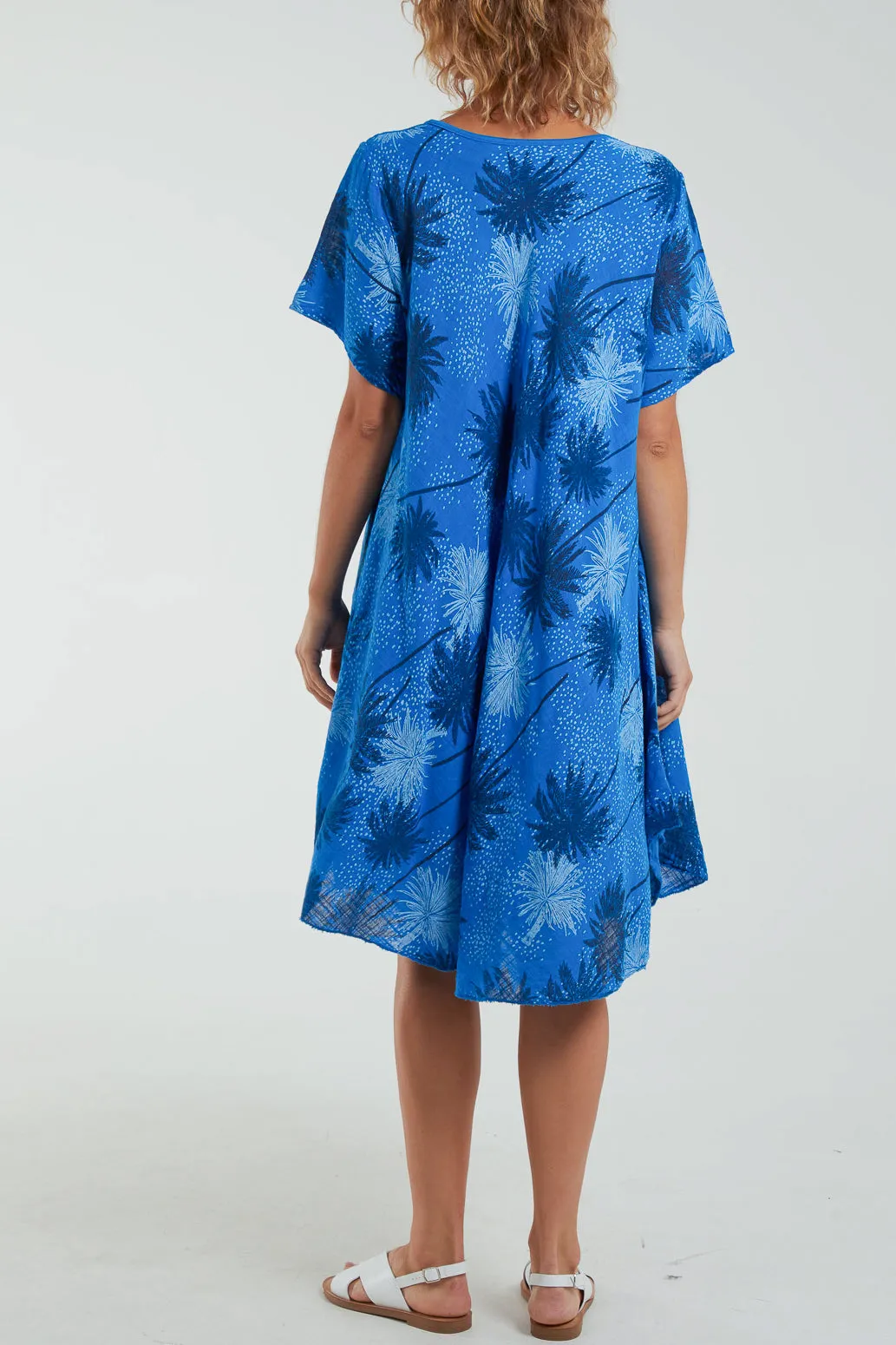 Palm Tree Short Sleeve Midi Dress