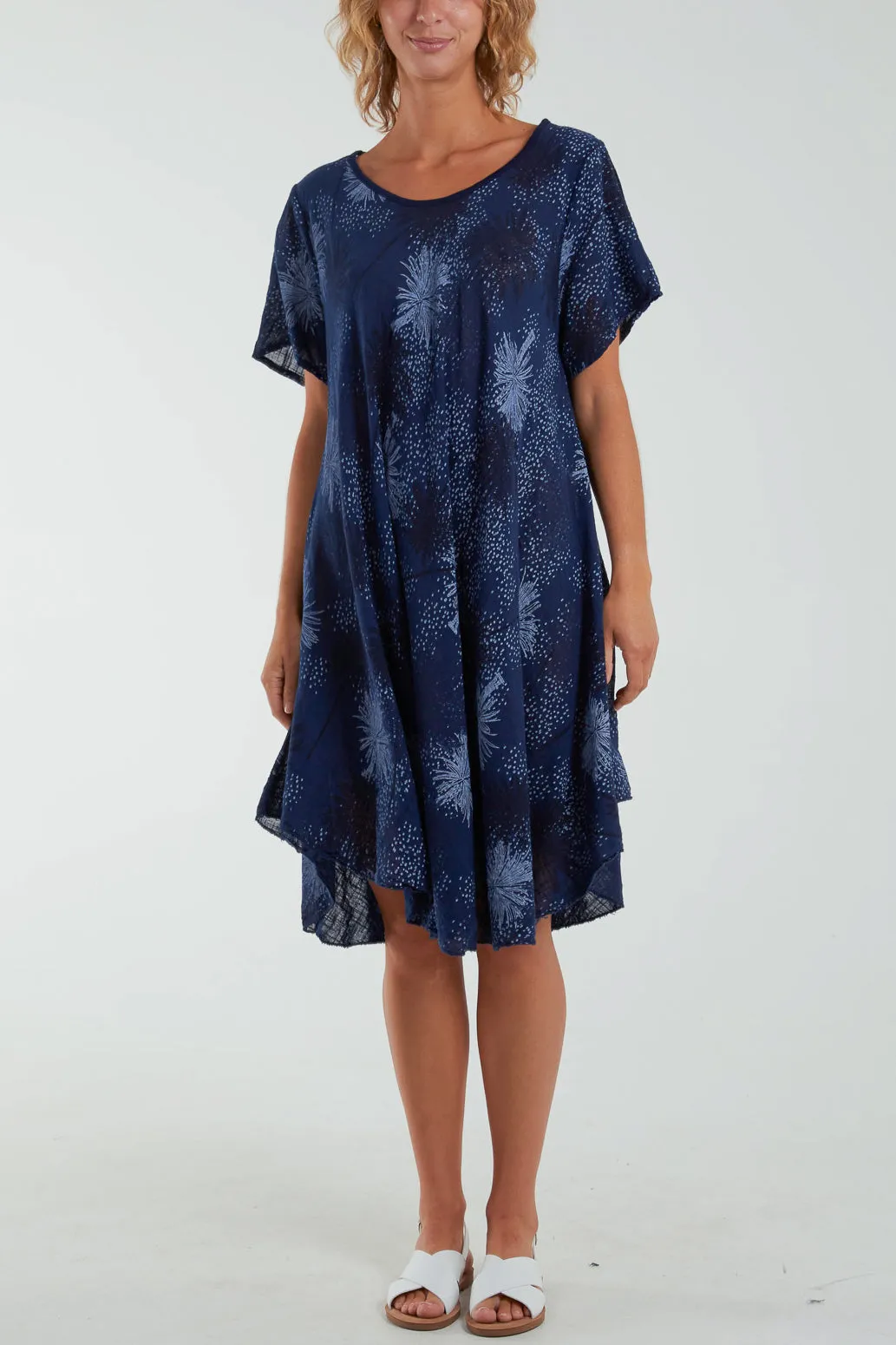 Palm Tree Short Sleeve Midi Dress