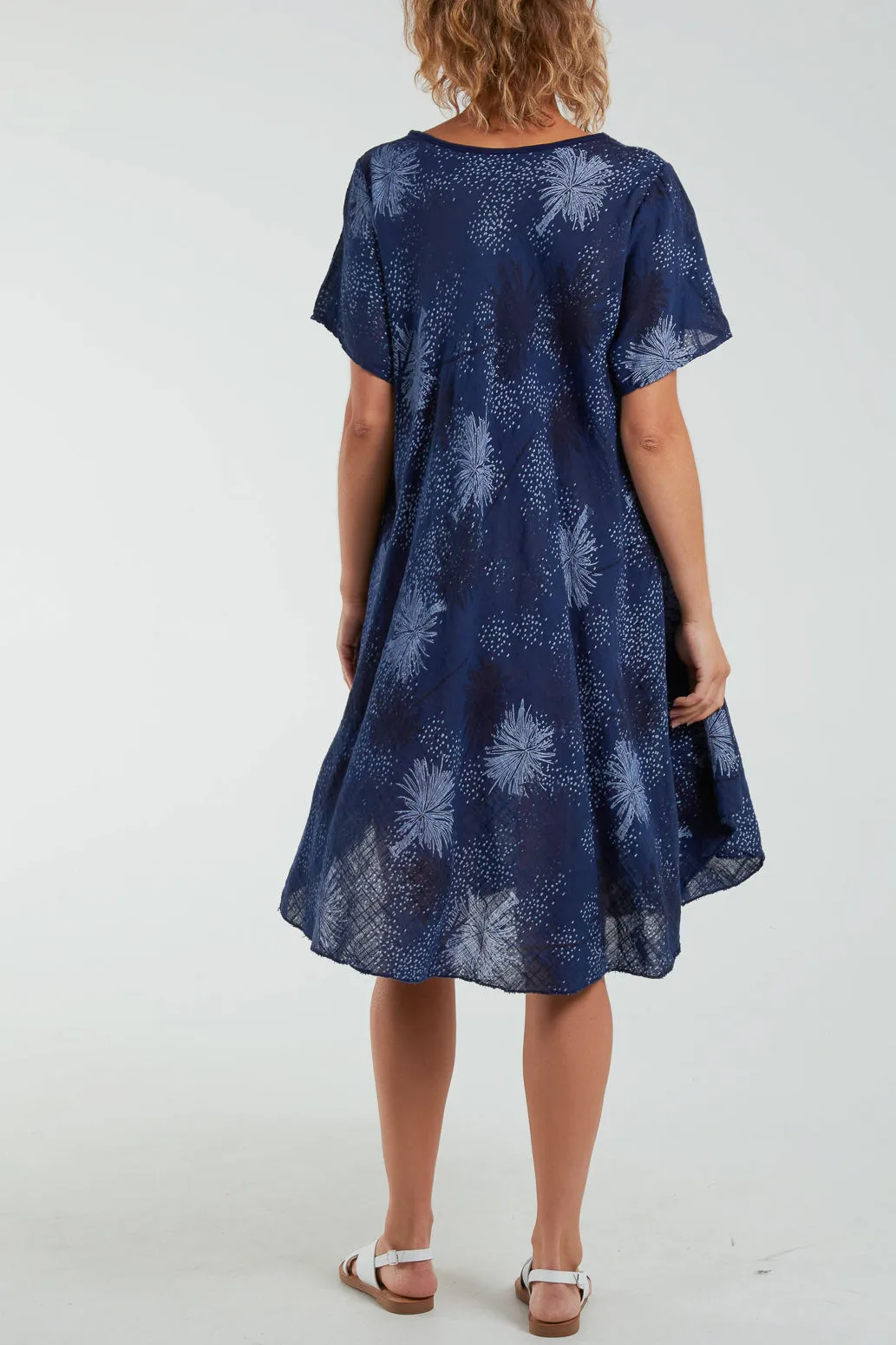 Palm Tree Short Sleeve Midi Dress