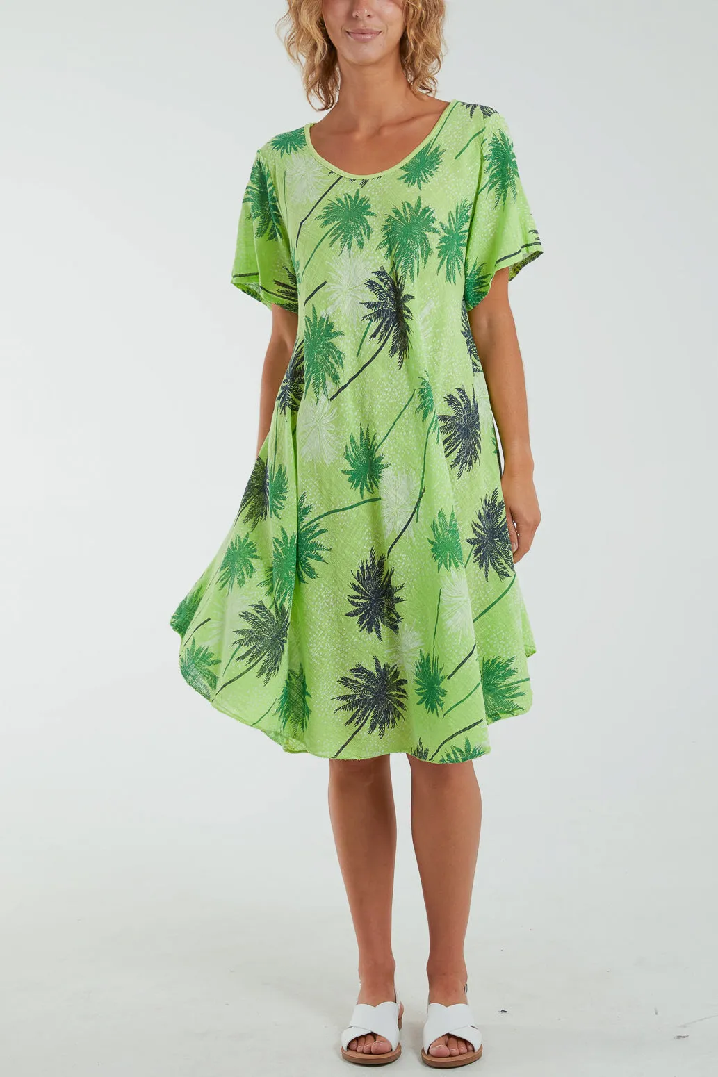 Palm Tree Short Sleeve Midi Dress