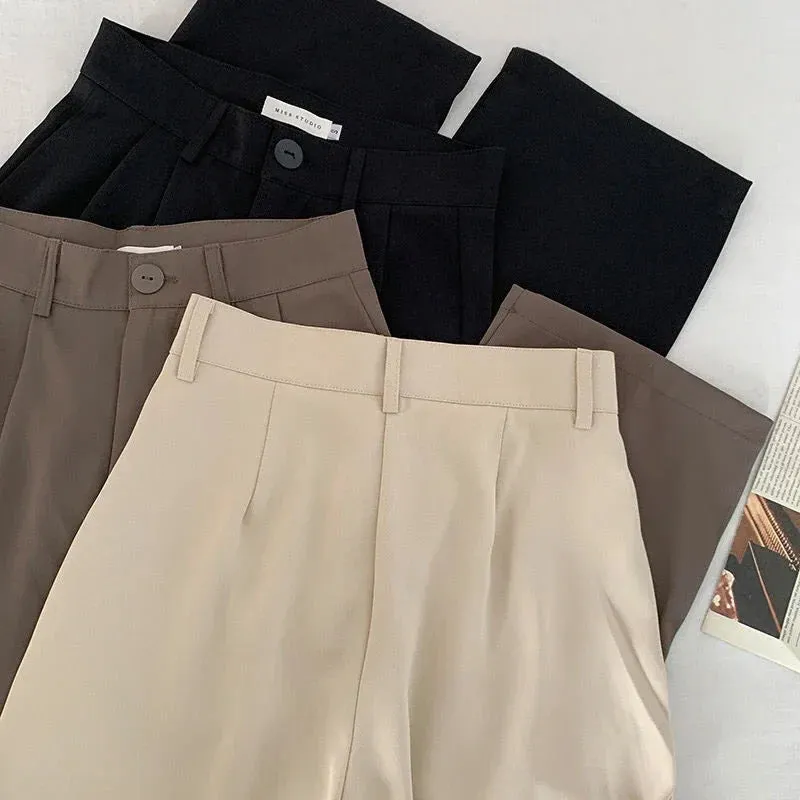 Pants Noir™ | Women's High Waist Suit Trousers | Loose Fit, Casual Button Design, Korean Fashion Style