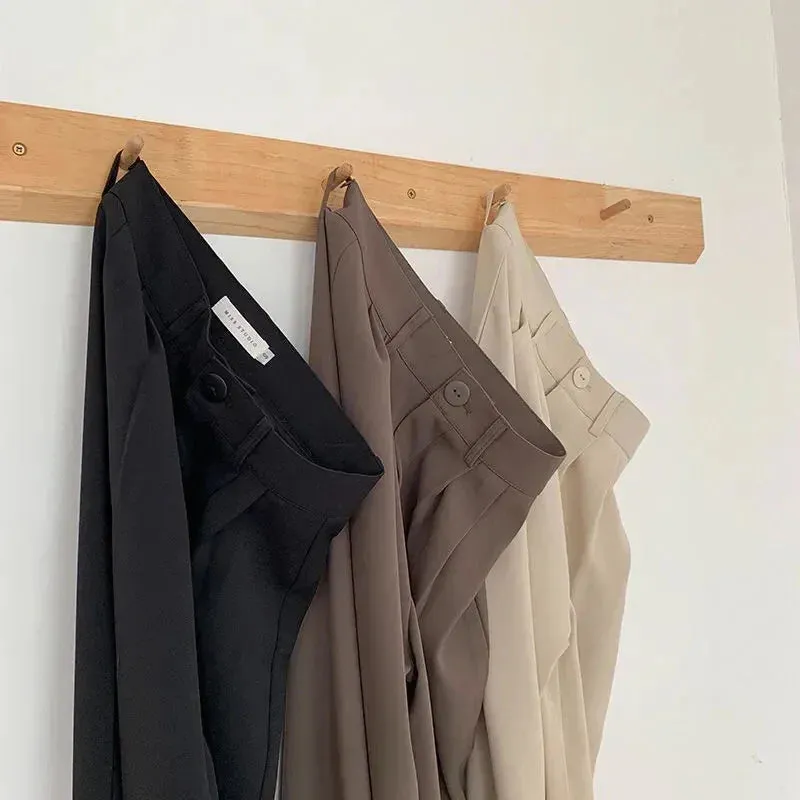Pants Noir™ | Women's High Waist Suit Trousers | Loose Fit, Casual Button Design, Korean Fashion Style
