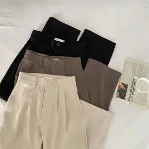 Pants Noir™ | Women's High Waist Suit Trousers | Loose Fit, Casual Button Design, Korean Fashion Style