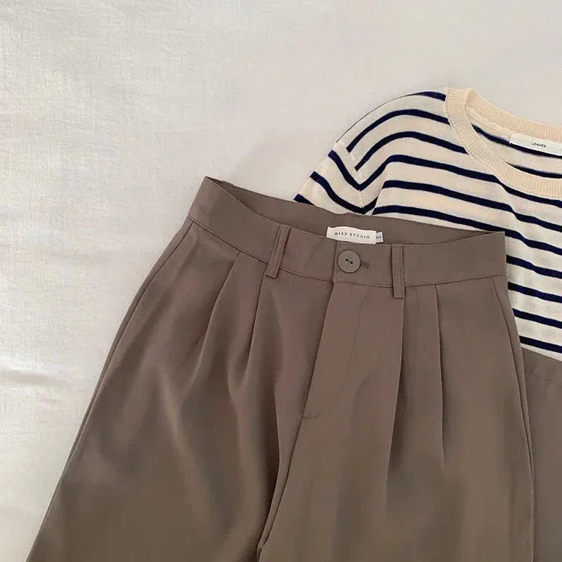 Pants Noir™ | Women's High Waist Suit Trousers | Loose Fit, Casual Button Design, Korean Fashion Style