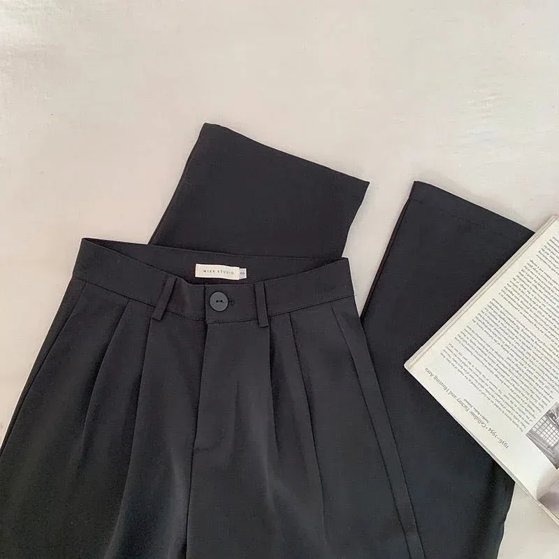 Pants Noir™ | Women's High Waist Suit Trousers | Loose Fit, Casual Button Design, Korean Fashion Style