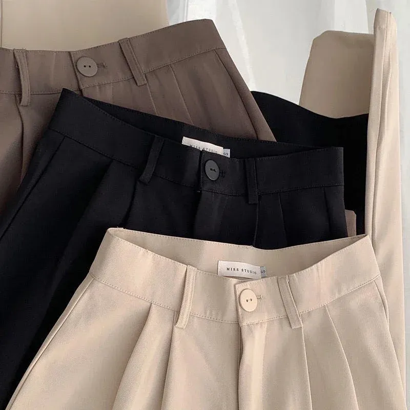 Pants Noir™ | Women's High Waist Suit Trousers | Loose Fit, Casual Button Design, Korean Fashion Style