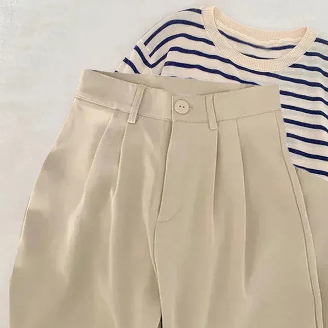 Pants Noir™ | Women's High Waist Suit Trousers | Loose Fit, Casual Button Design, Korean Fashion Style