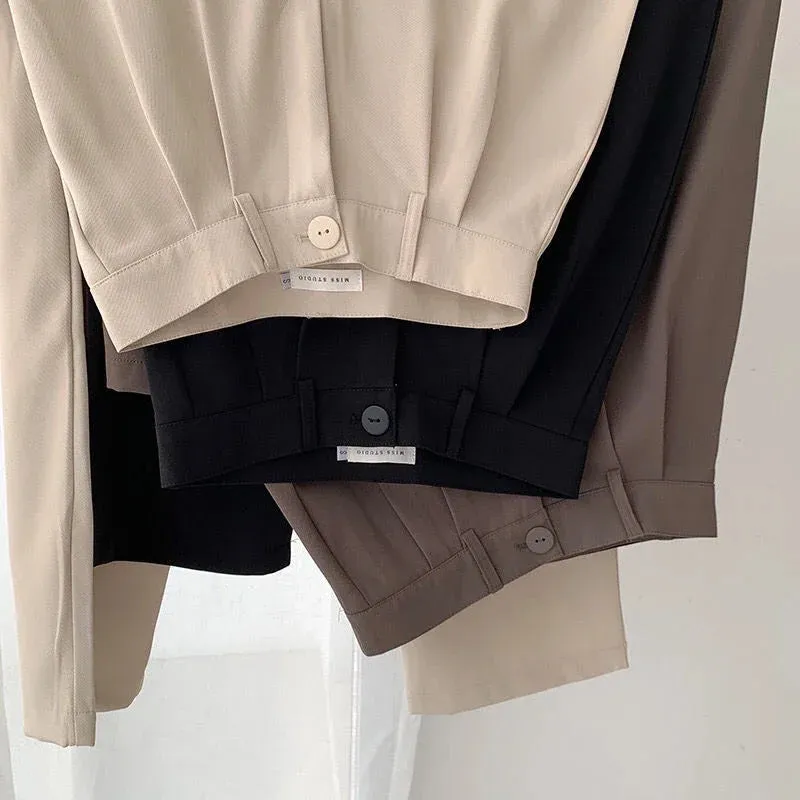 Pants Noir™ | Women's High Waist Suit Trousers | Loose Fit, Casual Button Design, Korean Fashion Style