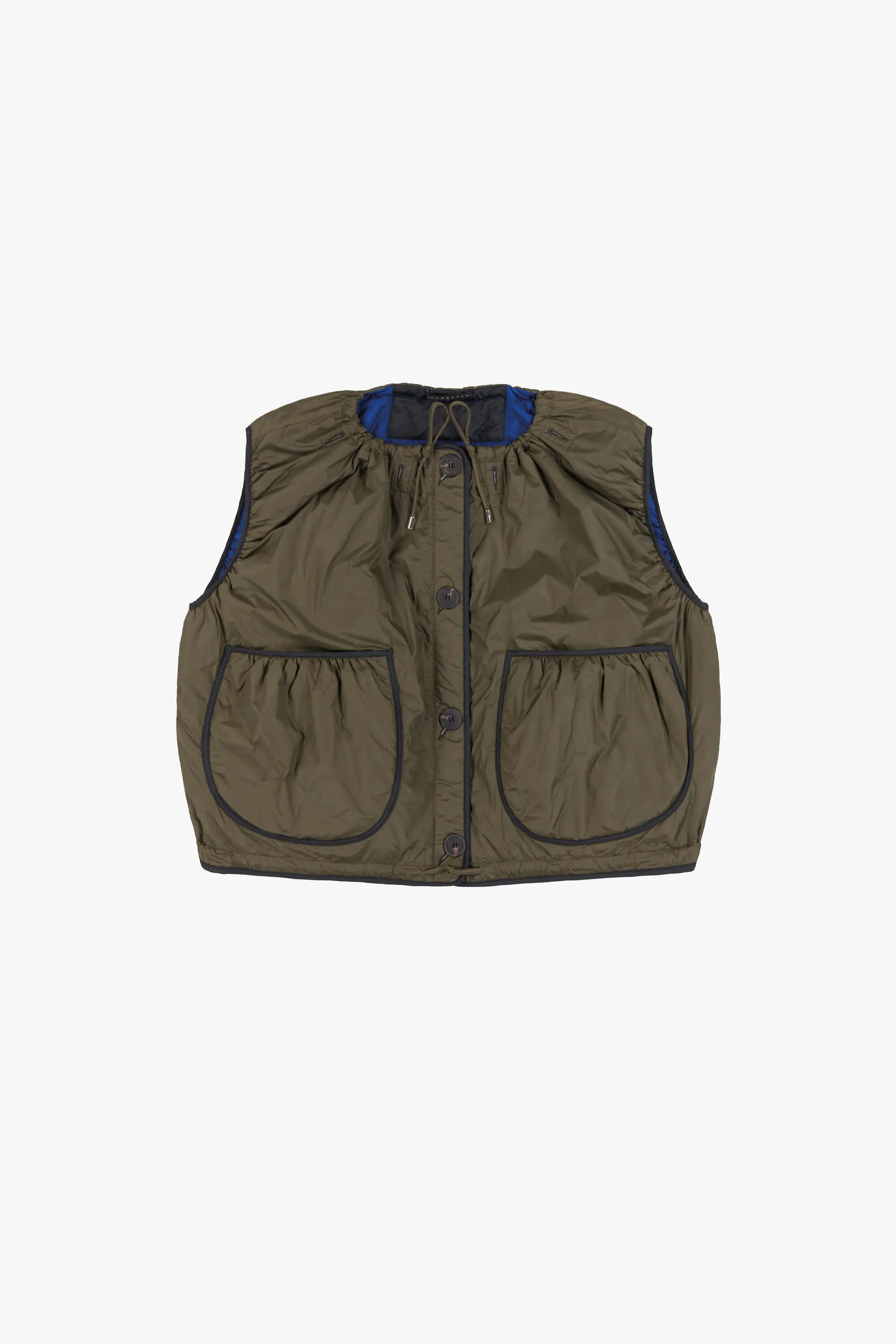 Parachute Quilt Vest - Dark Olive / Cobalt