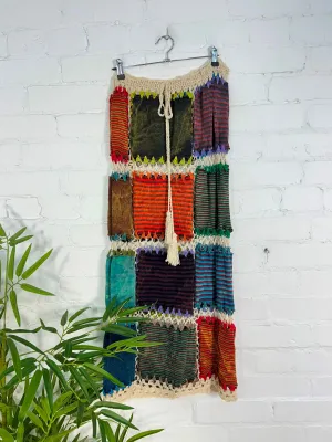 Patch & Crochet Fringed Long Skirt