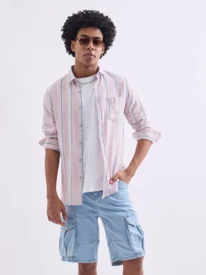 Peach Striped Cotton Shirt