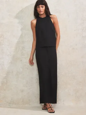 Petite Black Linen-Blend Bias-Cut Maxi Skirt