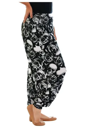 Plus Size Skull and Rose Print Harem Trousers