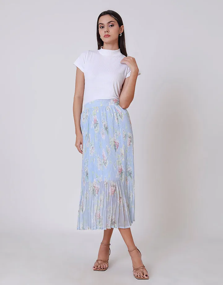 Printed Midi Pleated Skirt