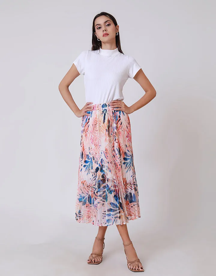 Printed Midi Pleated Skirt