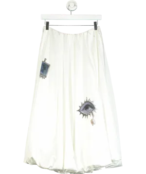 PROD White Printed Satin Midi Puff Skirt UK M