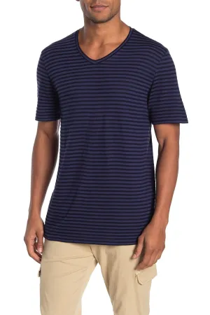 Public Opinion Striped V-Neck T-Shirt NAVY TONAL FEEDERSTRIPE