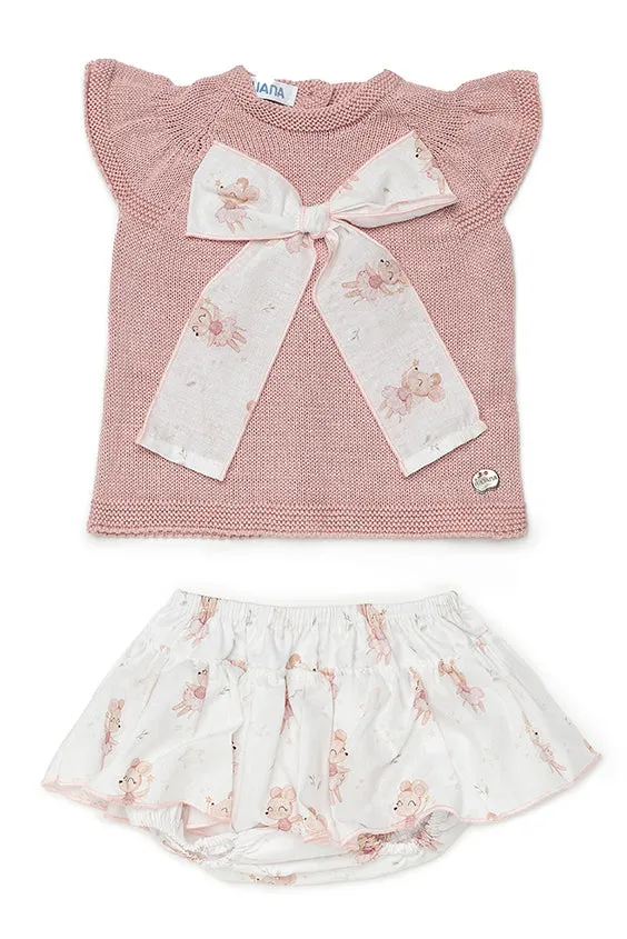 "Elspeth" Dusky Pink Ballerina Mouse Knit Top & Skirt