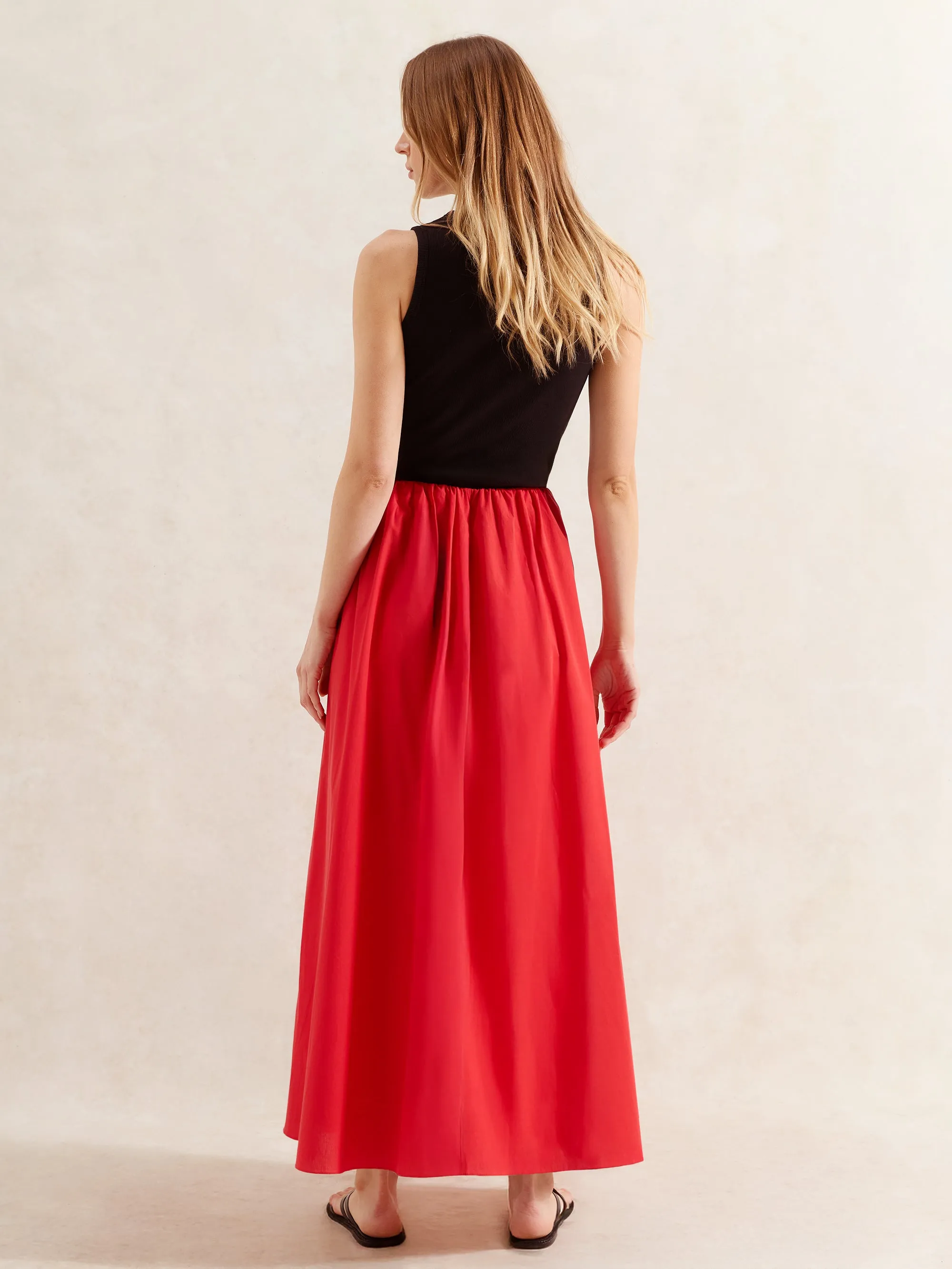Red Cotton Poplin Skirt