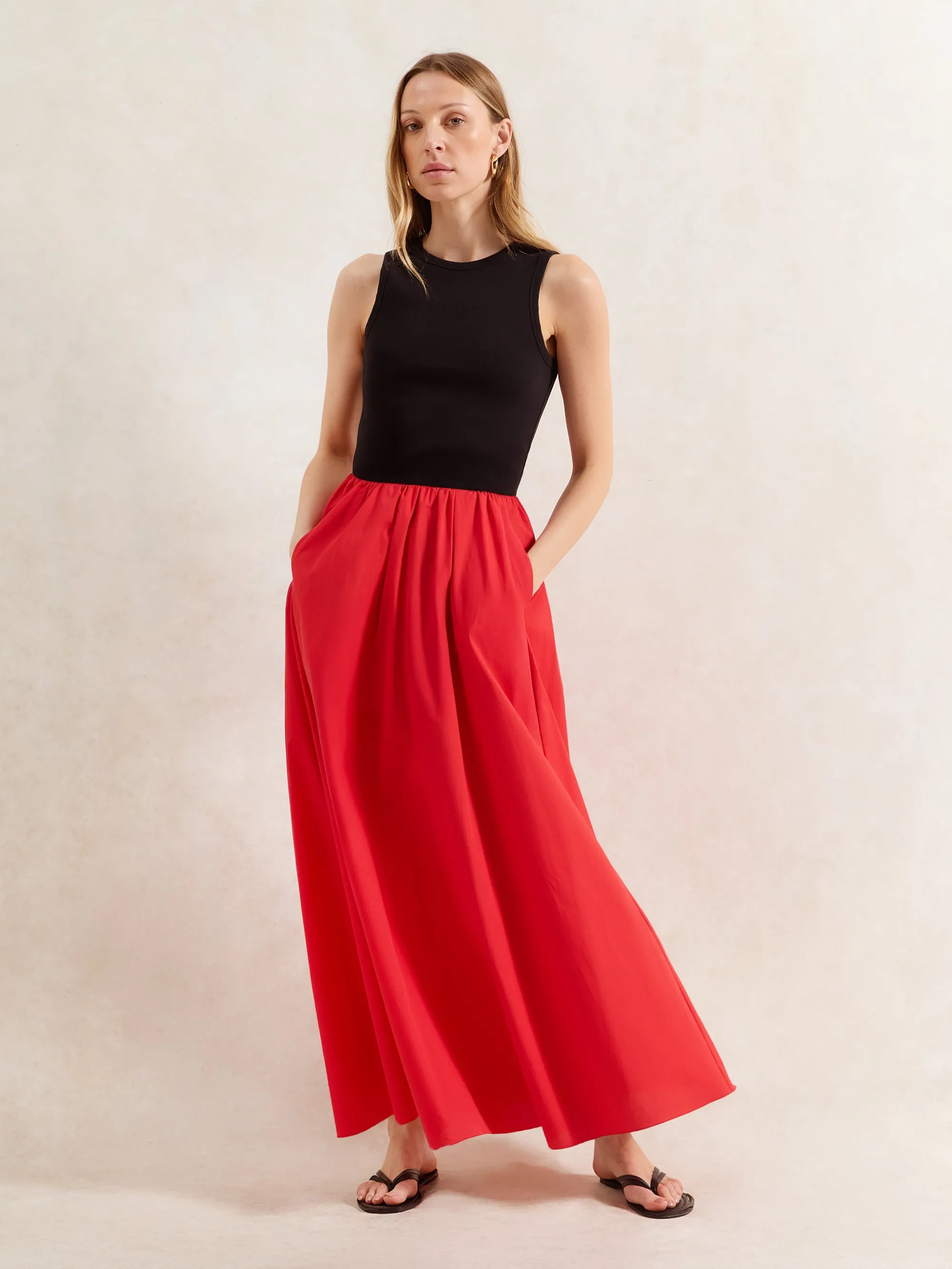 Red Cotton Poplin Skirt