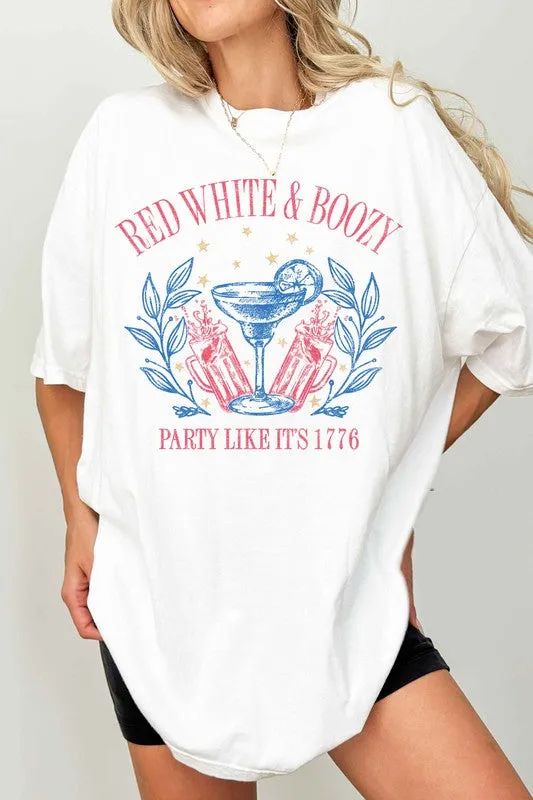 RED WHITE AND BOOZY AMERICANA OVERSIZED TEE