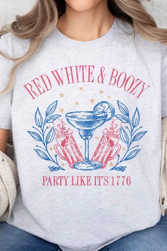 RED WHITE AND BOOZY AMERICANA OVERSIZED TEE