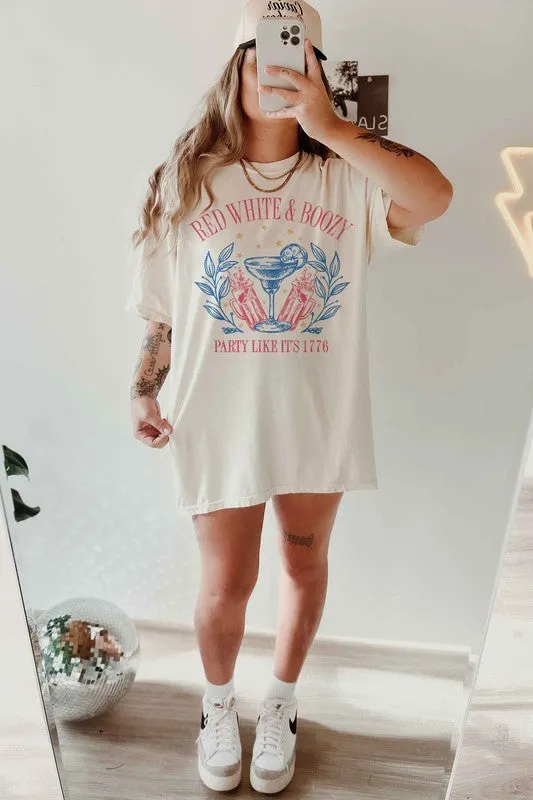 RED WHITE AND BOOZY AMERICANA OVERSIZED TEE