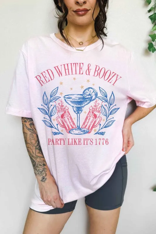 RED WHITE AND BOOZY AMERICANA OVERSIZED TEE