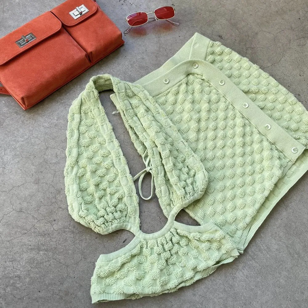 Reece Green Checkered Sweater Button Skirt