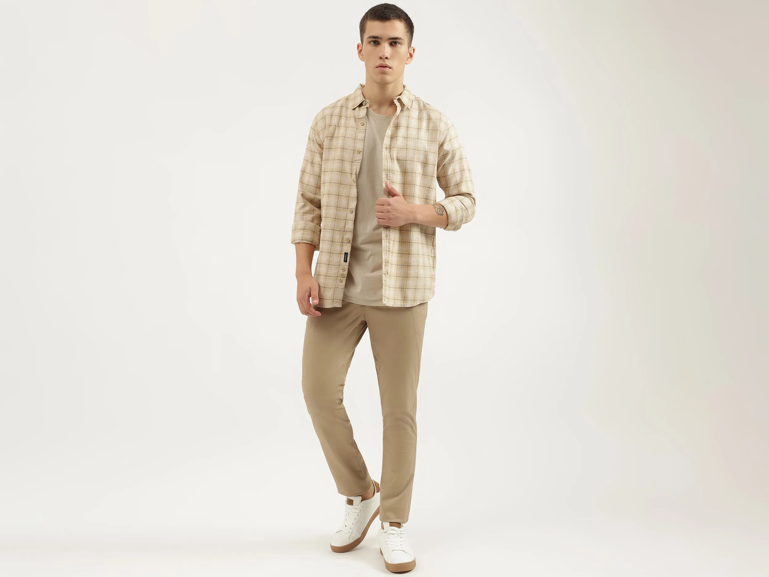 Regular Fit Spread Collar Checkered Shirts