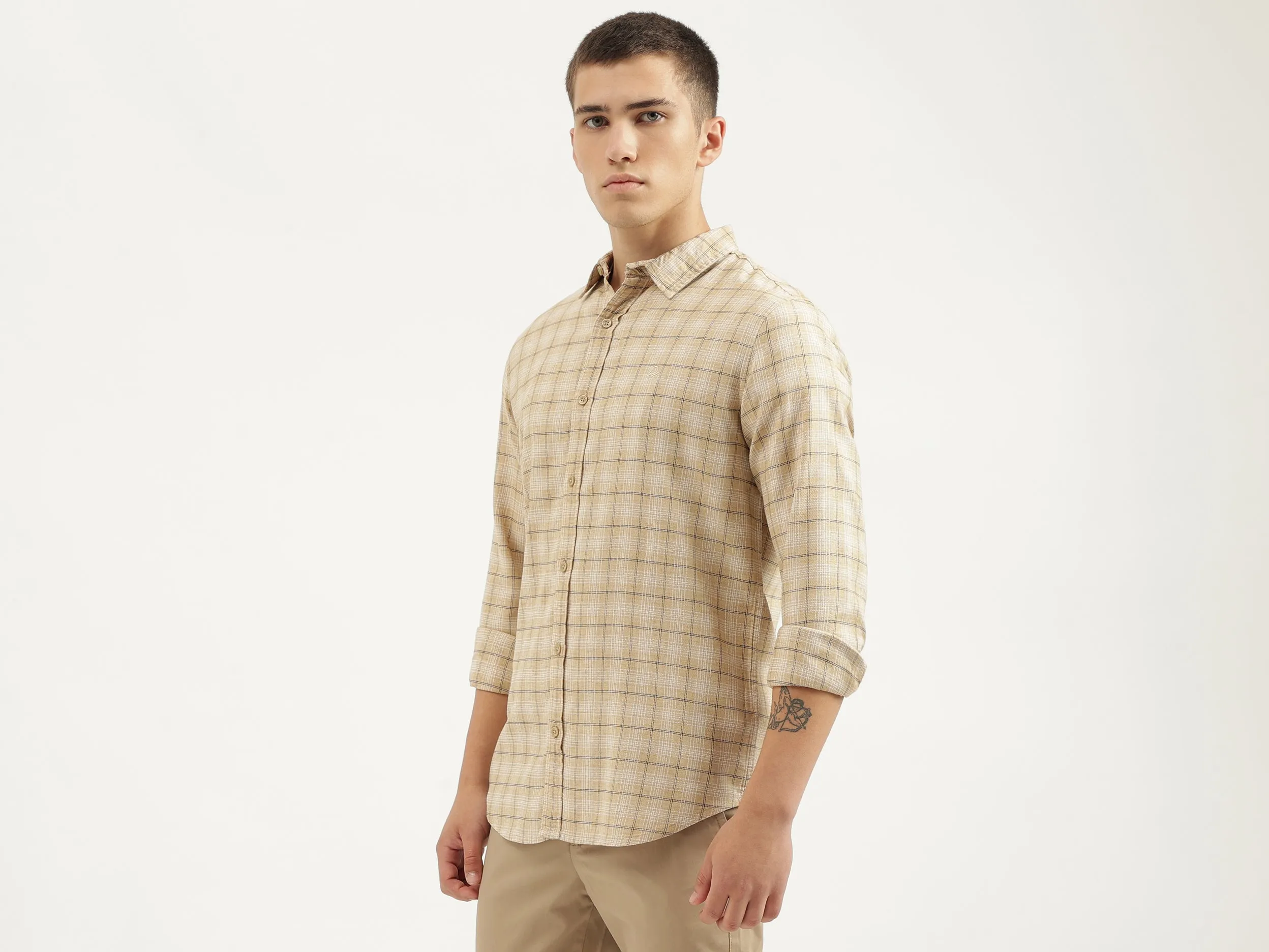 Regular Fit Spread Collar Checkered Shirts