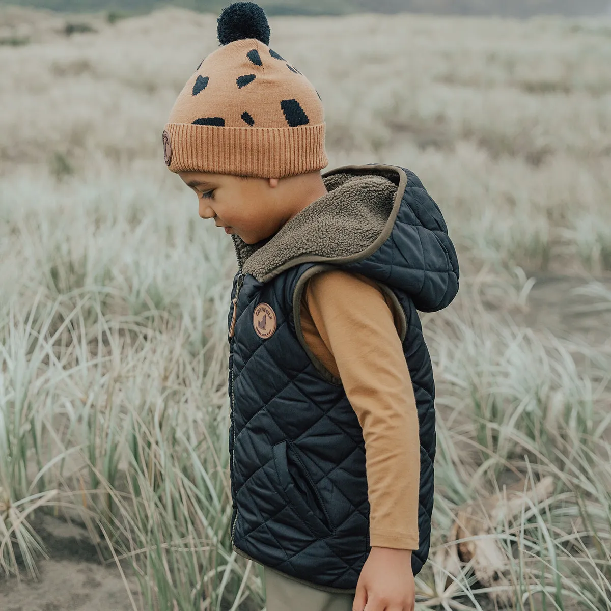 REVERSIBLE HOODED YETI VEST Black/Khaki