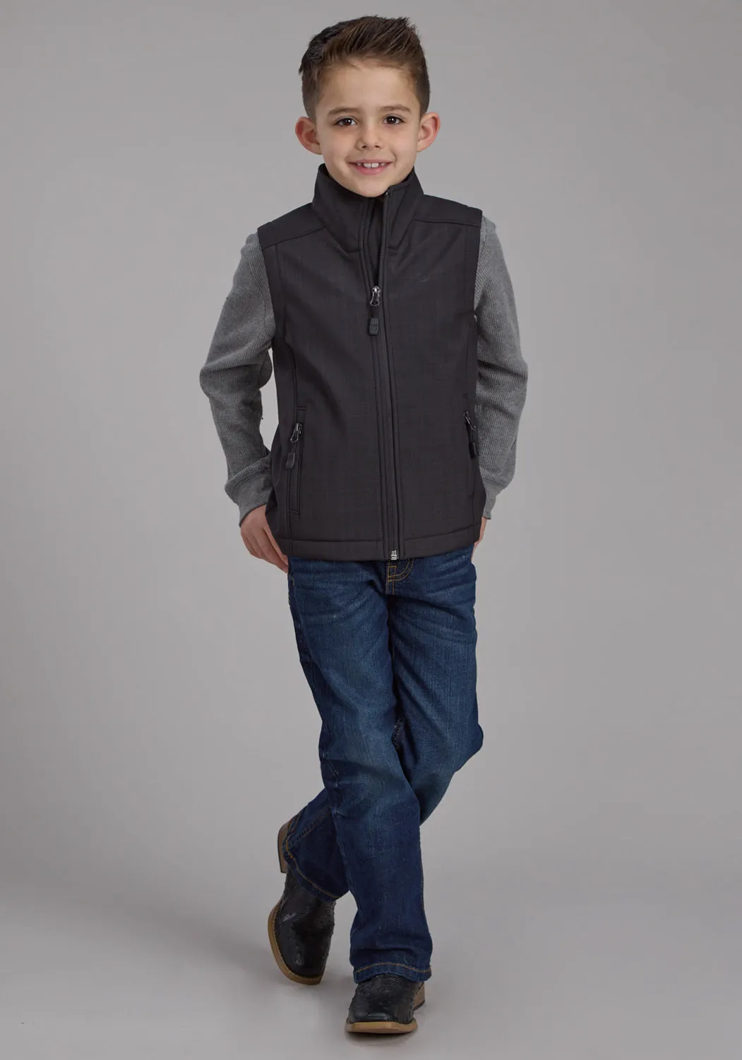 Roper Kids Boys Bonded Fleece Charcoal Heather Poly/Spandex Softshell Vest