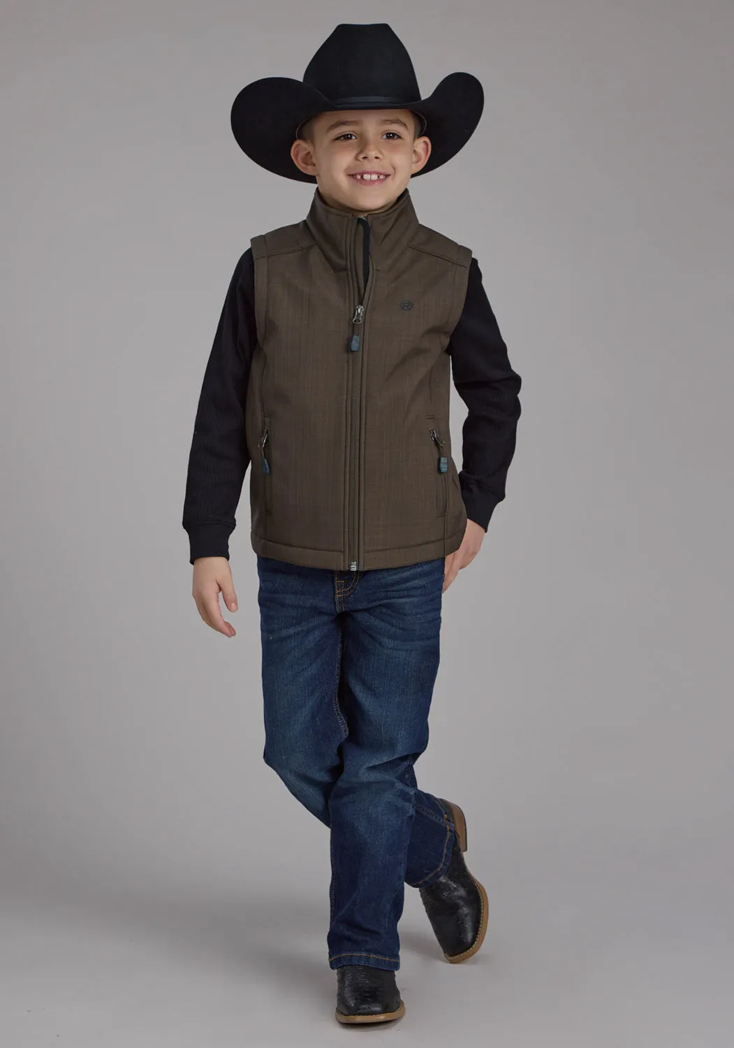 Roper Kids Boys Bonded Fleece Chocolate Brown Poly/Spandex Softshell Vest