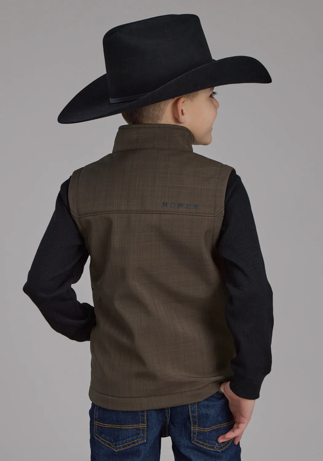 Roper Kids Boys Bonded Fleece Chocolate Brown Poly/Spandex Softshell Vest