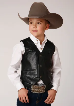 Roper Kids Boys Nappa Yokes Black Lamb Leather Leather Vest