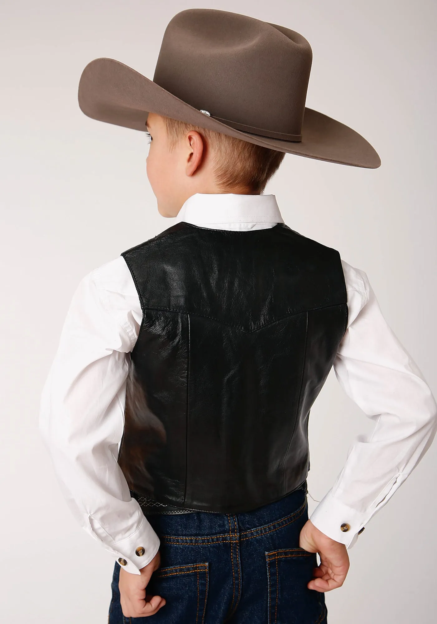 Roper Kids Boys Nappa Yokes Black Lamb Leather Leather Vest
