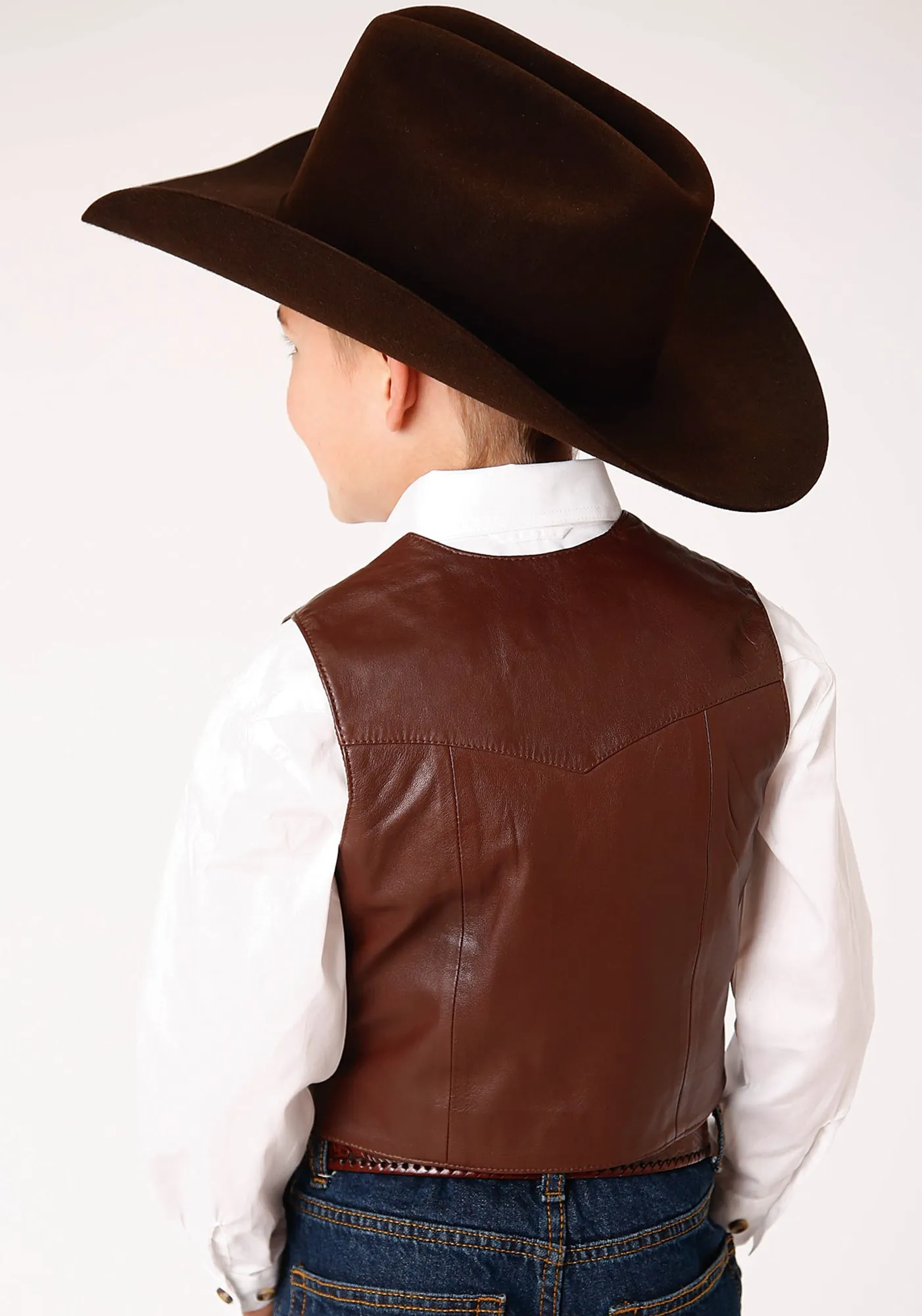 Roper Kids Boys Nappa Yokes Dark Brown Lamb Leather Leather Vest