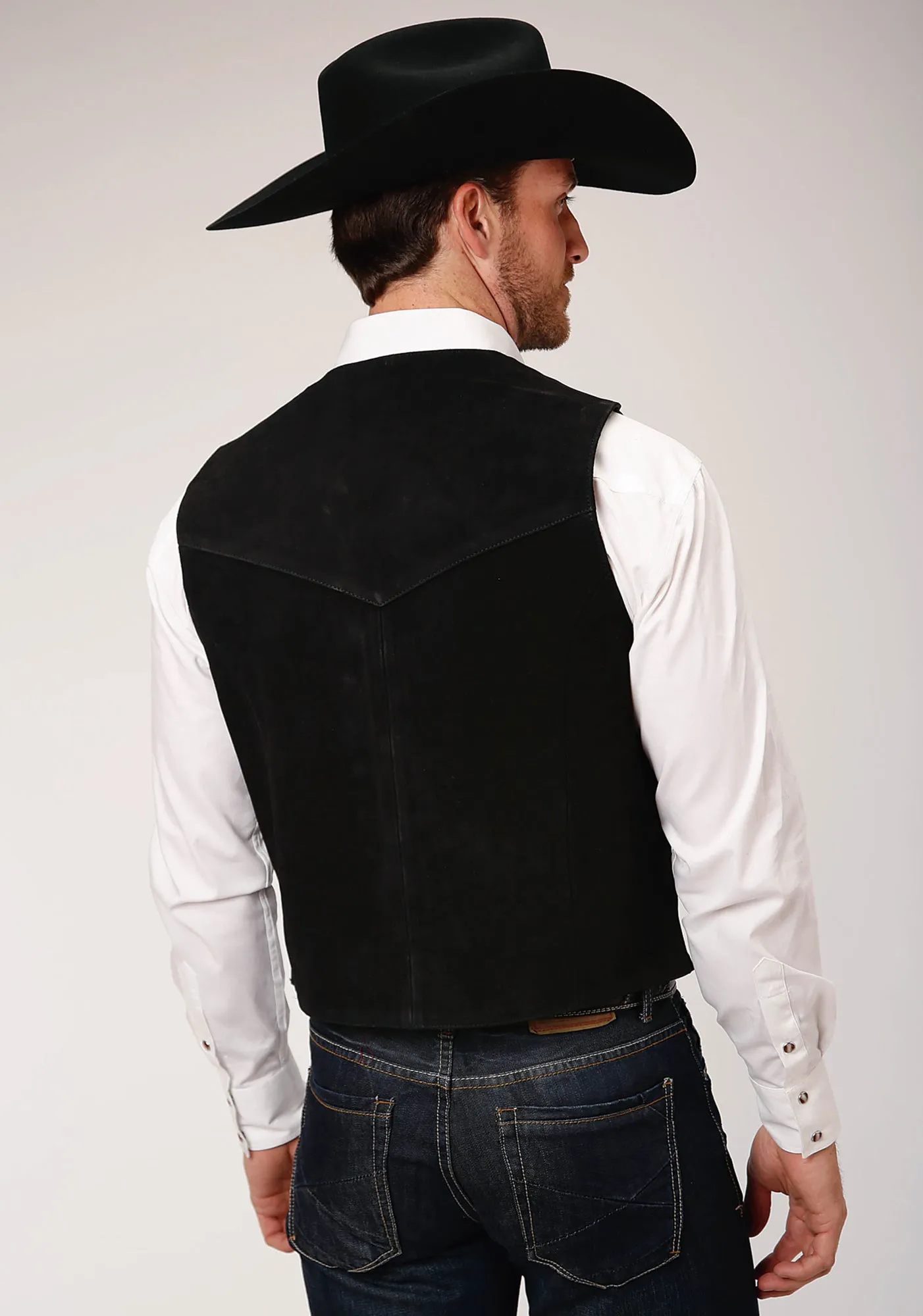 Roper Mens Antique Brass Front Yokes Black Suede Tall Leather Vest