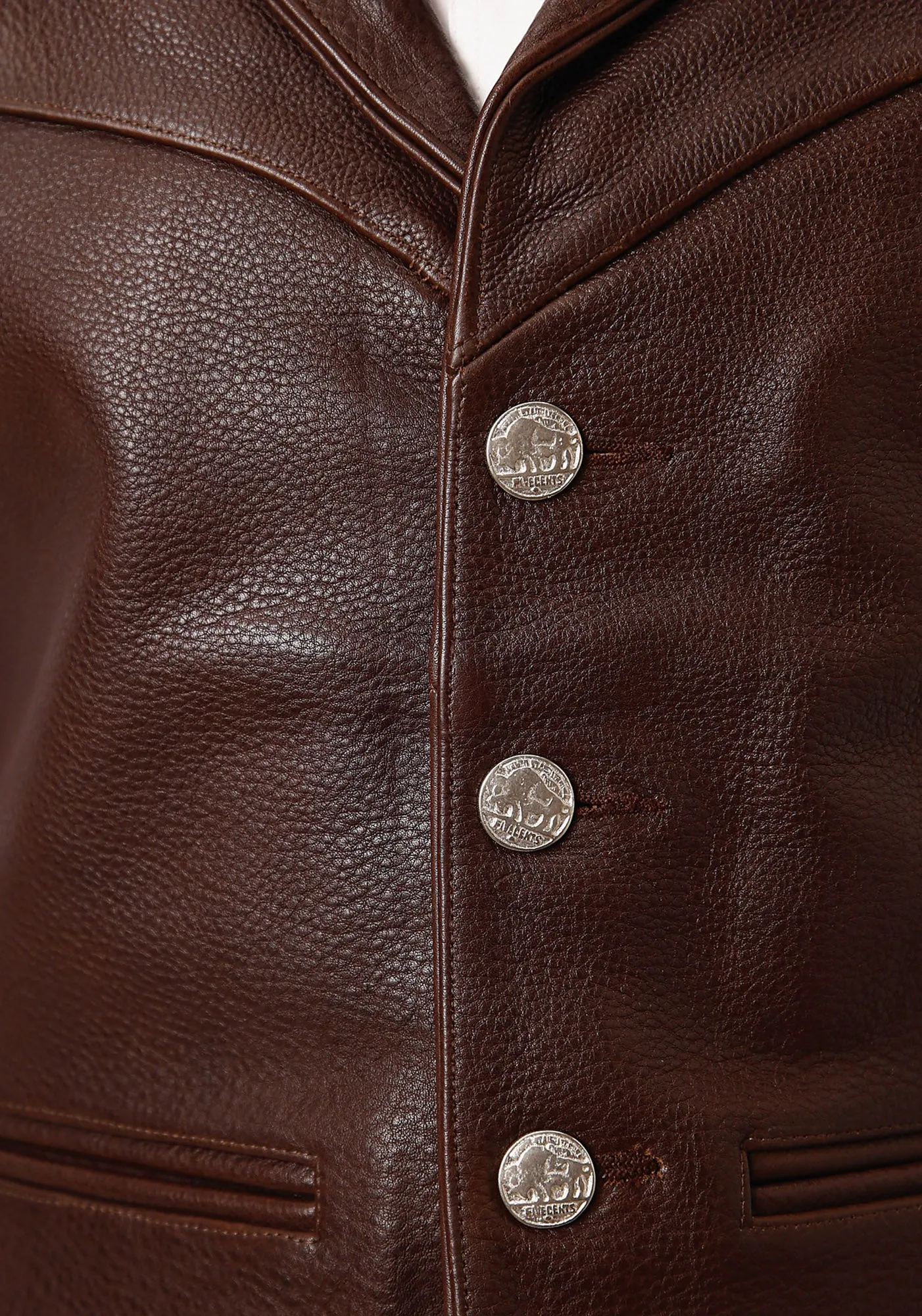 Roper Mens Buffalo Nickel Nappa Brown Leather Leather Vest