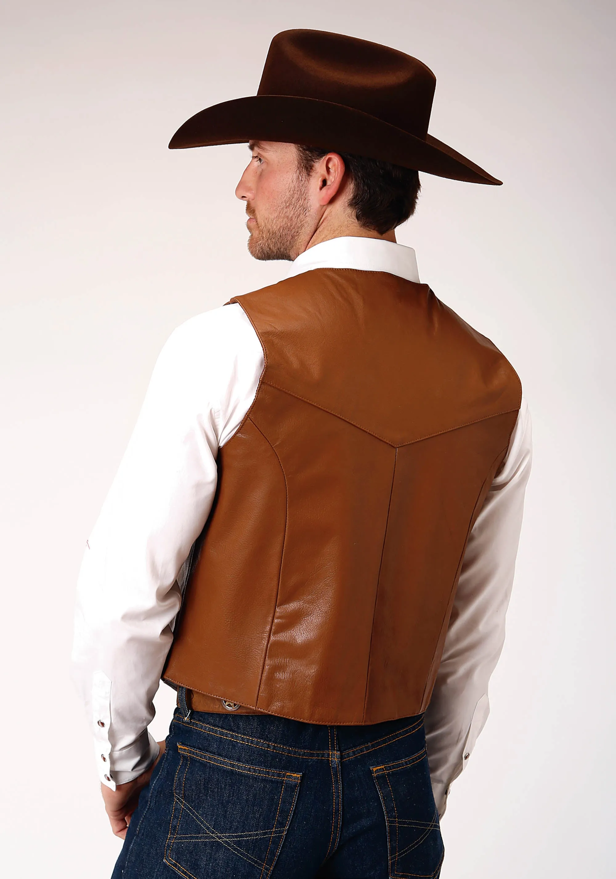 Roper Mens Front Yoke Nappa Mid Brown Goat Leather Leather Vest