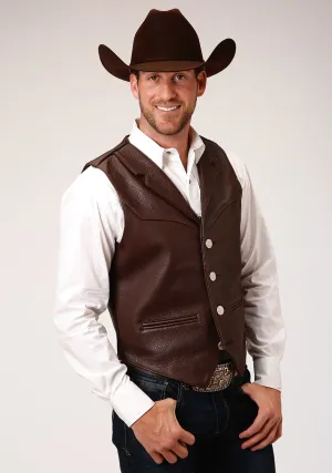 Roper Mens Notch Collar Nappa Brown Leather Leather Vest