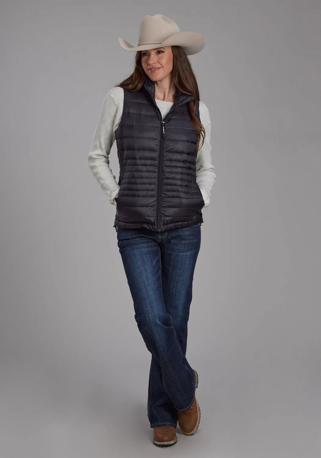 Roper Womens Down Proof Coated Black 100% Nylon Softshell Vest