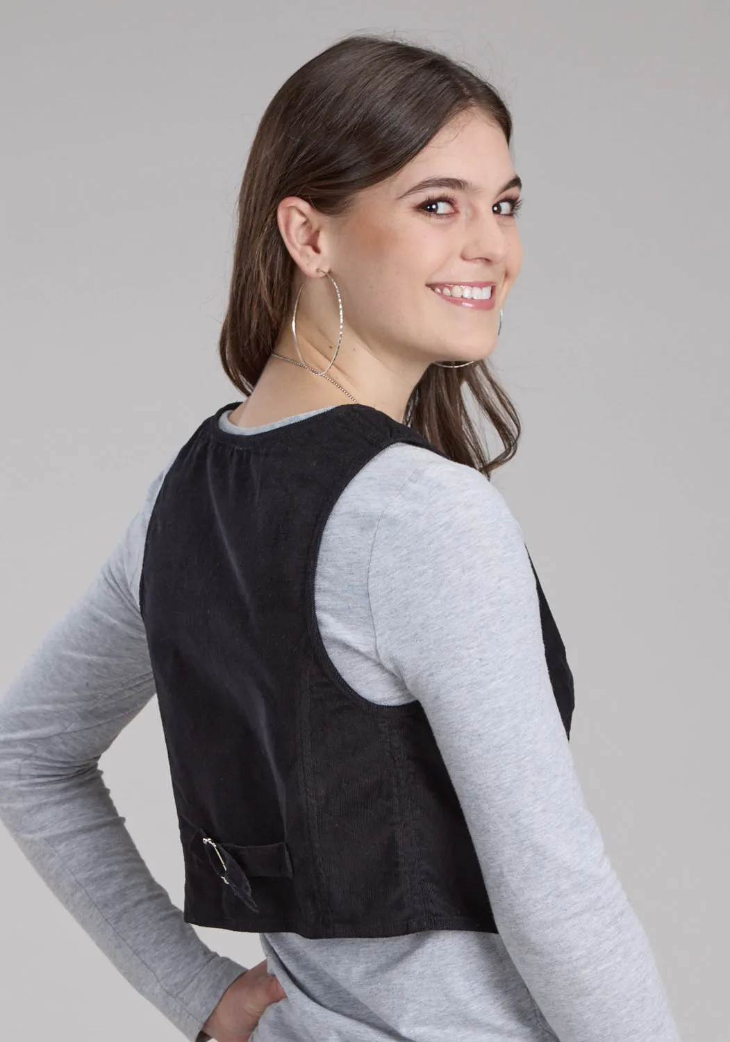 Roper Womens Fitted Mini Corduroy Black 100% Cotton Cotton Vest