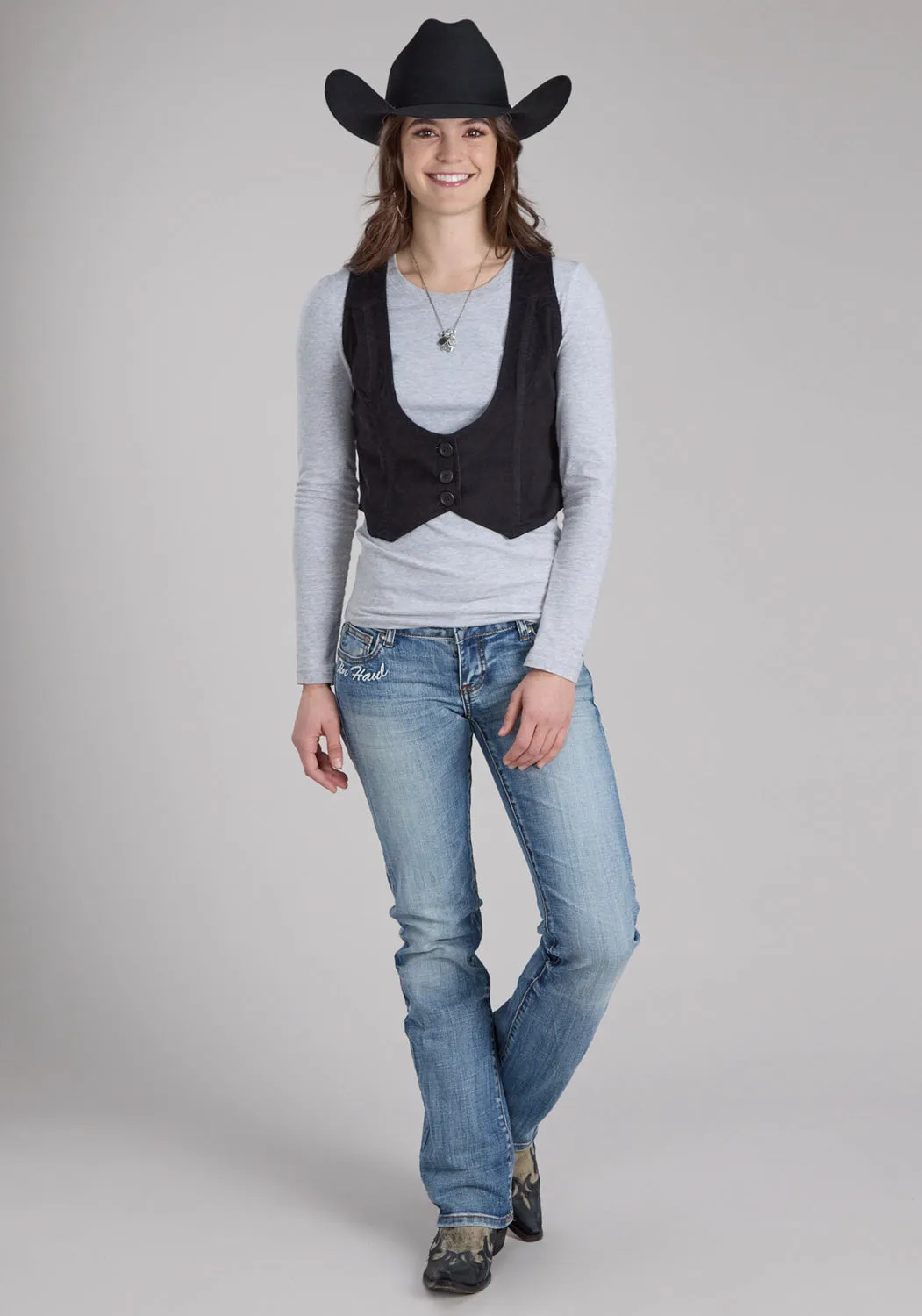 Roper Womens Fitted Mini Corduroy Black 100% Cotton Cotton Vest
