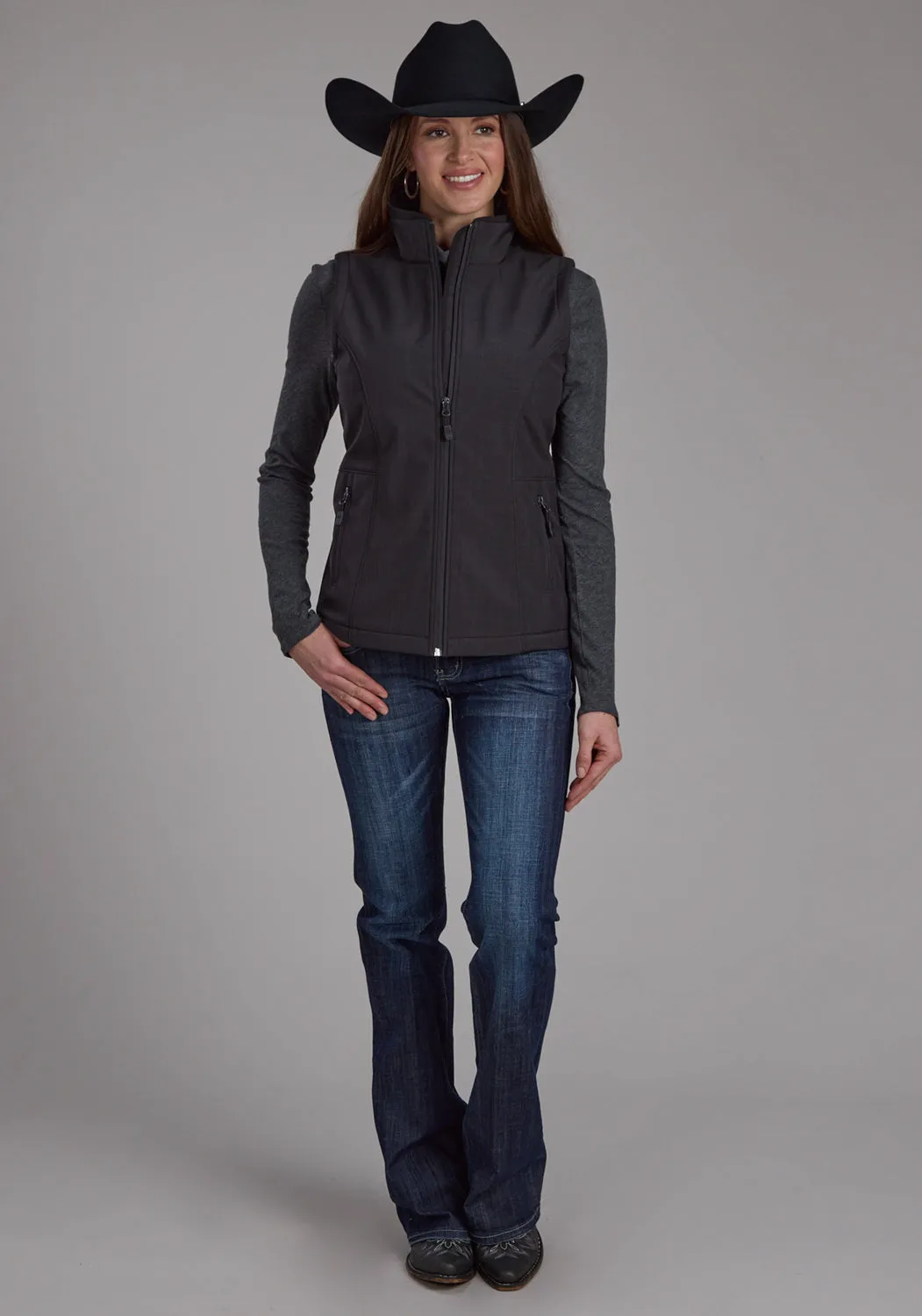 Roper Womens Technical Fleece Charcoal Fleece Softshell Vest