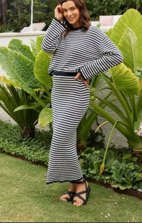 Rosie Stripe Skirt - Navy/White